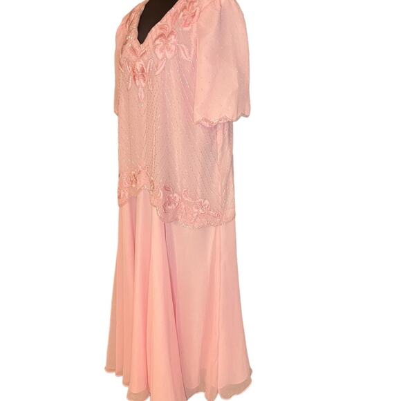 Vtg Beaded Floral Layered Chiffon Fairy Coquette Maxi Dress Size 2X Regency Glam - Picture 4 of 8